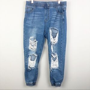 FOREVER 21 | Distressed Pull On Jogger Style Denim Jeans Women’s Size Large